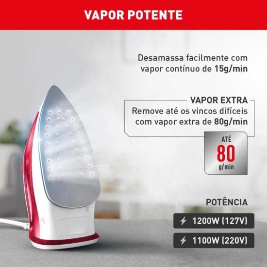 Ferro a Vapor Arno Essentialgliss com Base Antiaderente FMQ 220V por 129,00 à vista no boleto/pix ou parcele em até 5x sem juros. Compre na loja Mundomax!