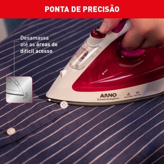 Ferro a Vapor Arno Essentialgliss com Base Antiaderente FMQ 127V por 131,00 à vista no boleto/pix ou parcele em até 5x sem juros. Compre na loja Mundomax!