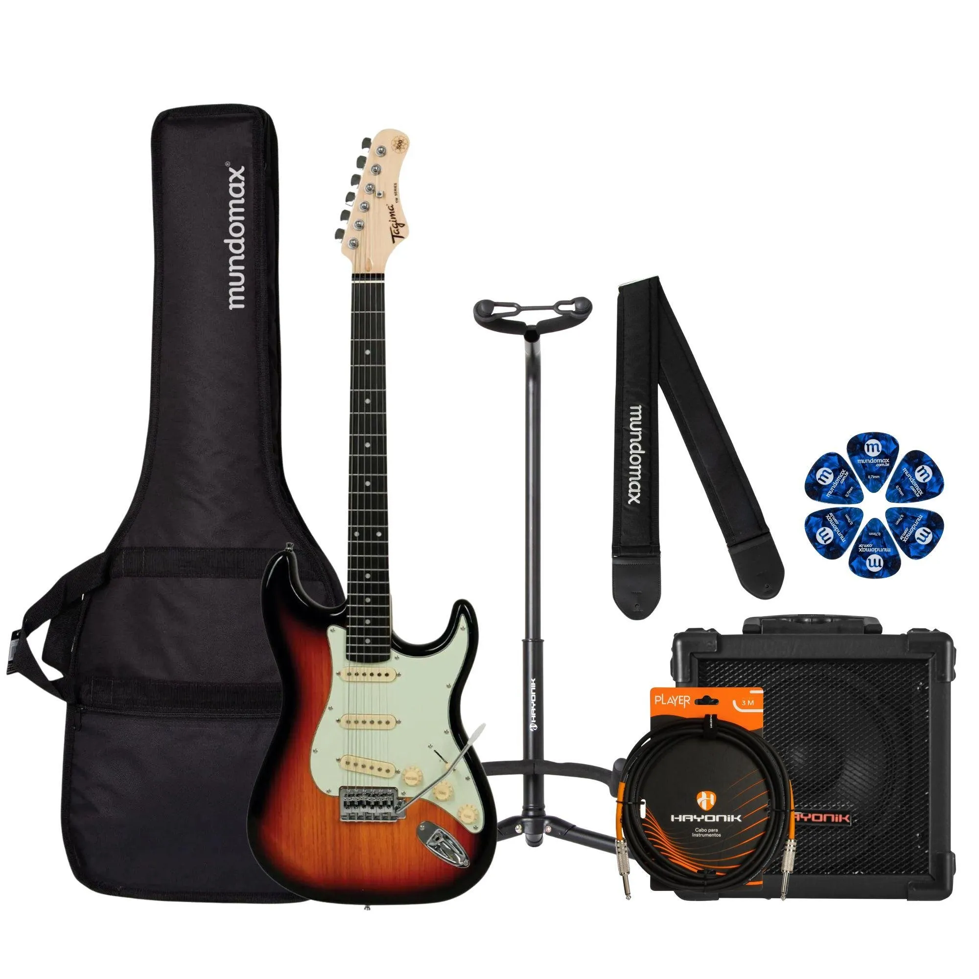 Kit Guitarra Tagima Strato TG-500 Sunburst E/AWH + Cubo + Acessórios (87311)