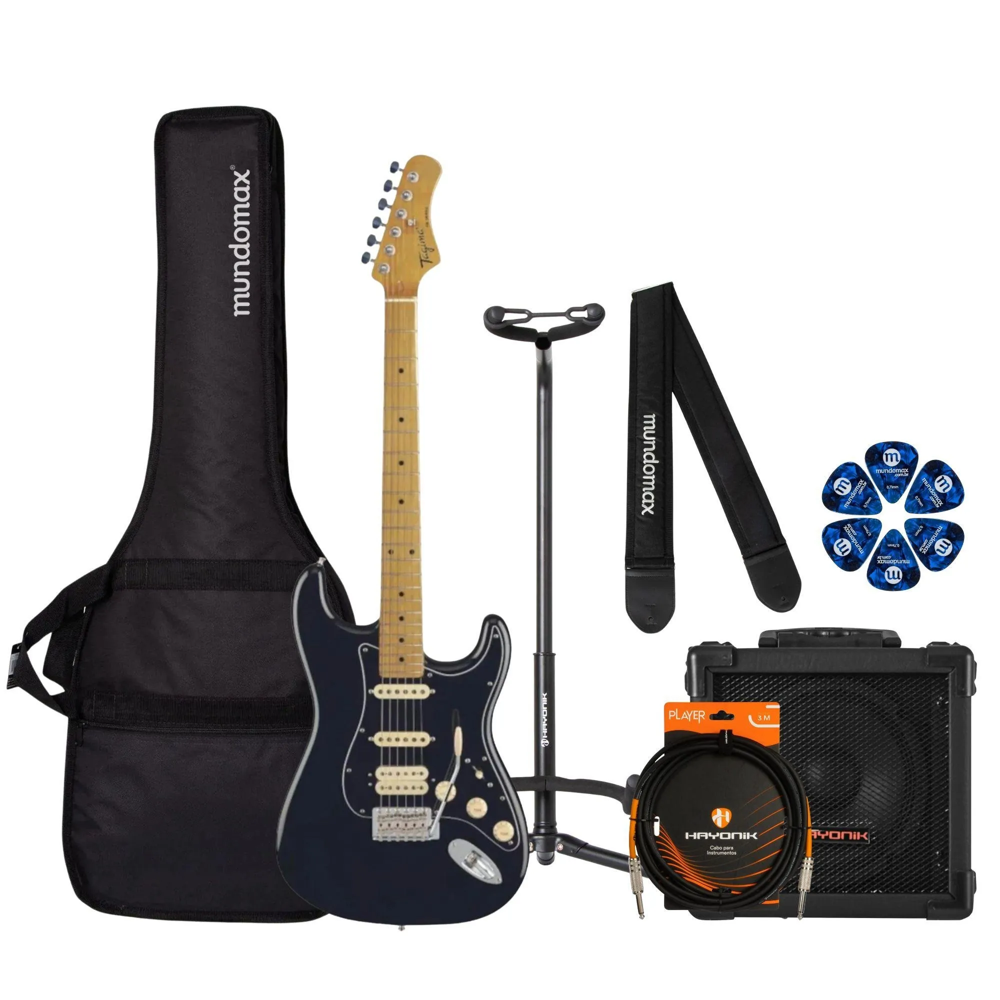 Kit Guitarra Tagima TG-540 Strato Black + Cubo + Acessórios (87312)