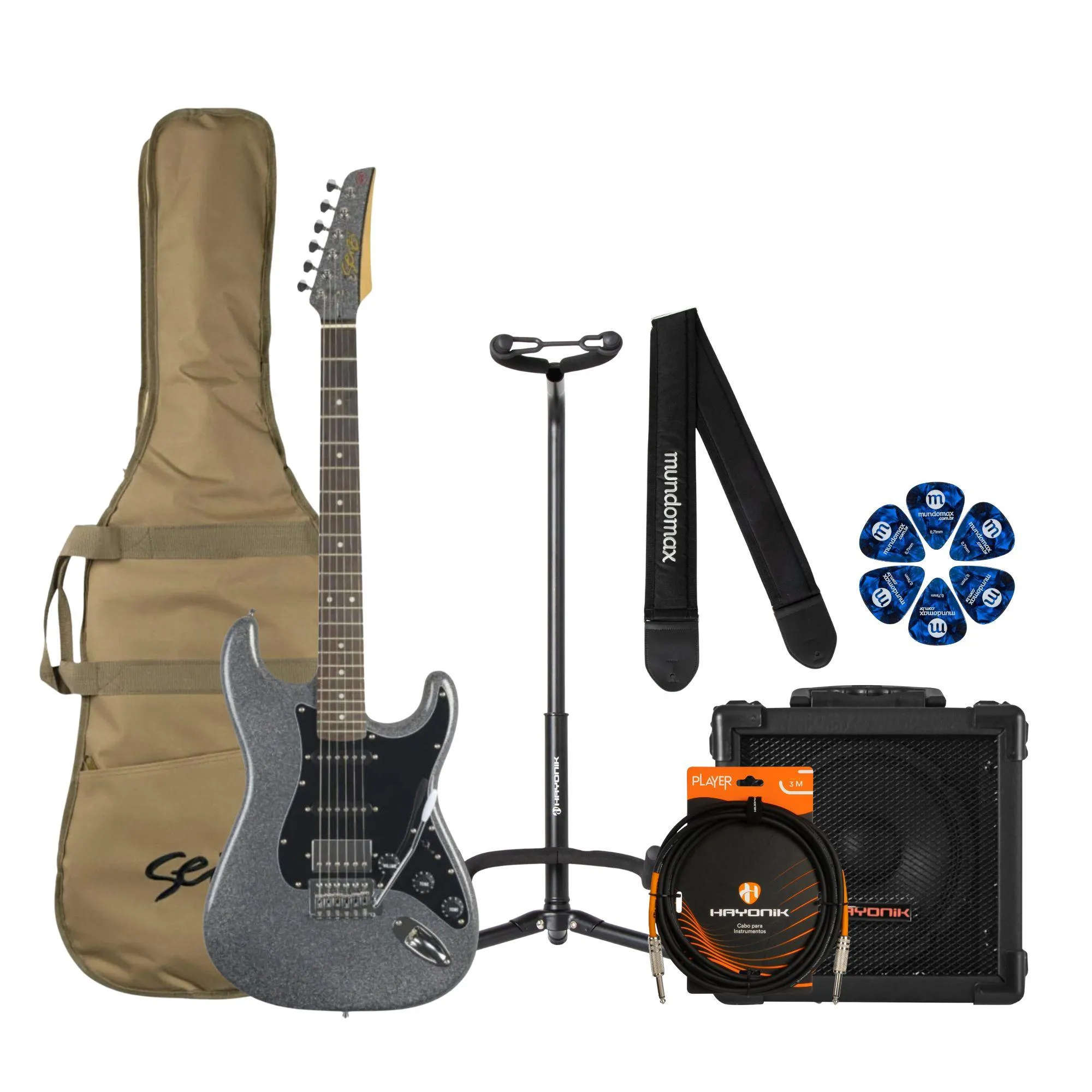 Kit Guitarra Seizi Fun Katana Musashi HSS Space Grey Sparkle Com Bag + (87318)