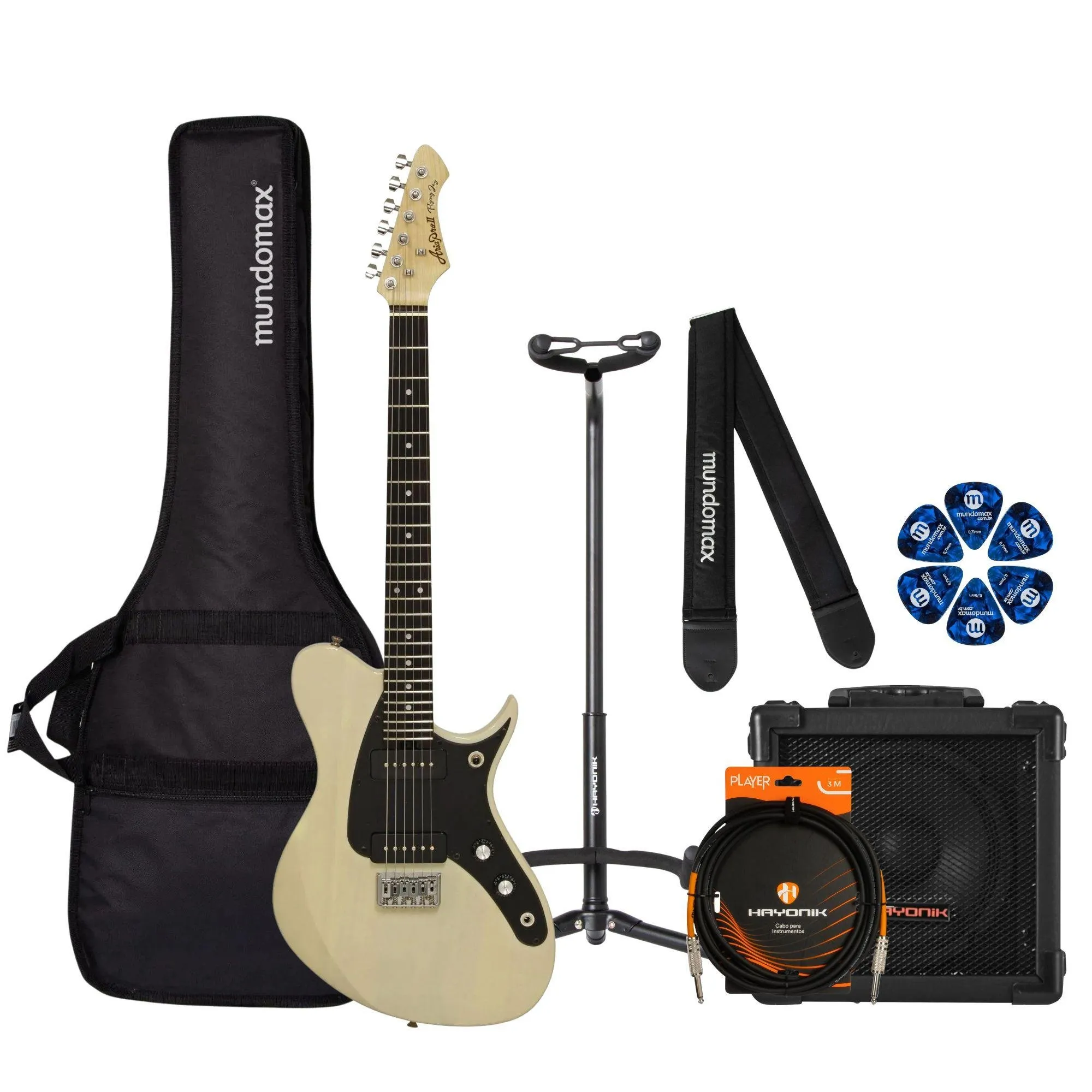 Kit Guitarra Aria Pro II J-2 See-Through Vintage White + Cubo + (87322)