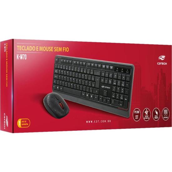 Kit Teclado e Mouse Sem Fio C3Tech W70BK Preto por 140,00 à vista no boleto/pix ou parcele em até 5x sem juros. Compre na loja Mundomax!