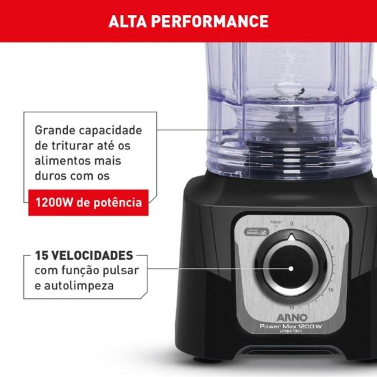 Liquidificador Arno Power Max LN78 1200W Limpa Fácil Preto 220V por 286,00 à vista no boleto/pix ou parcele em até 10x sem juros. Compre na loja Mundomax!