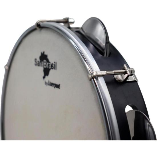 Pandeiro 10” Premium Pele Branca SamBrasil Liverpool Preto por 140,00 à vista no boleto/pix ou parcele em até 5x sem juros. Compre na loja Mundomax!