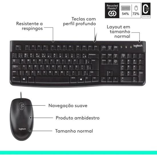 Kit Teclado e Mouse Com Fio USB Logitech MK120 Preto por 140,00 à vista no boleto/pix ou parcele em até 5x sem juros. Compre na loja Mundomax!