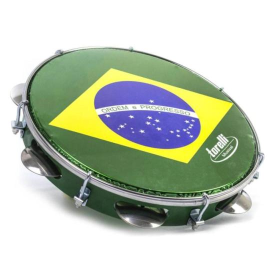 Pandeiro 10\" Torelli TP350VE Injetado Verde Pele Brasil por 145,00 à vista no boleto/pix ou parcele em até 5x sem juros. Compre na loja Mundomax!