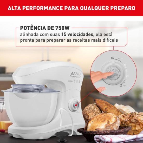 Batedeira Planetária Arno Super Chef KM00 750w Branca 127V por 471,00 à vista no boleto/pix ou parcele em até 10x sem juros. Compre na loja Mundomax!