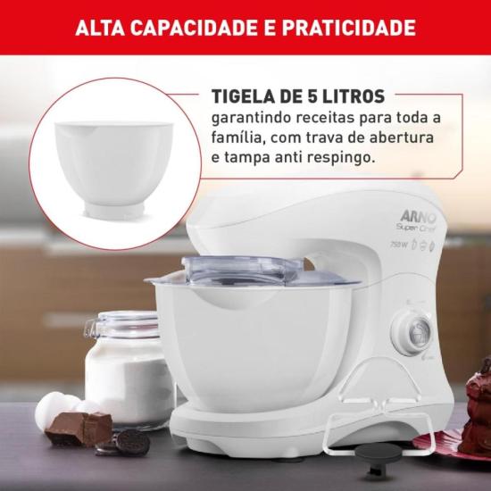 Batedeira Planetária Arno Super Chef KM00 750w Branca 127V por 471,00 à vista no boleto/pix ou parcele em até 10x sem juros. Compre na loja Mundomax!