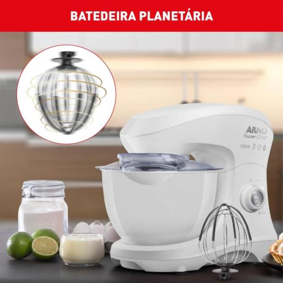 Batedeira Planetária Arno Super Chef KM00 750w Branca 127V por 471,00 à vista no boleto/pix ou parcele em até 10x sem juros. Compre na loja Mundomax!