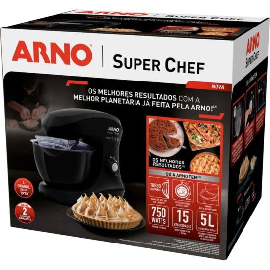 Batedeira Planetária Arno Super Chef KM01 750W Preta 220V por 0,00 à vista no boleto/pix ou parcele em até 1x sem juros. Compre na loja Mundomax!