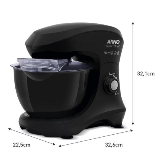 Batedeira Planetária Arno Super Chef KM01 750W Preta 220V por 0,00 à vista no boleto/pix ou parcele em até 1x sem juros. Compre na loja Mundomax!