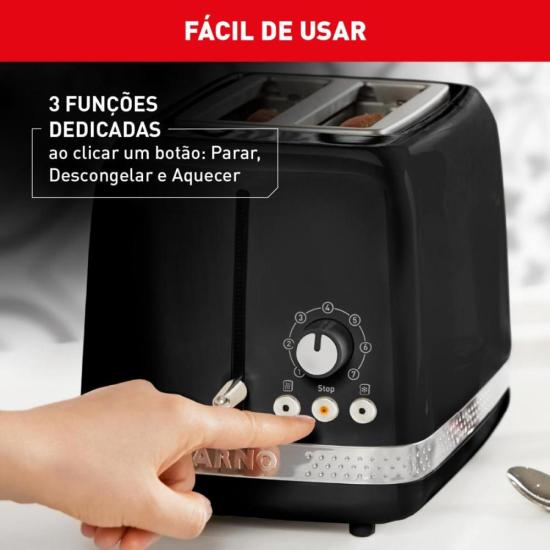 Torradeira Arno Soleil SPTO com 7 níveis de tostagem Preta 127V por 270,00 à vista no boleto/pix ou parcele em até 10x sem juros. Compre na loja Mundomax!