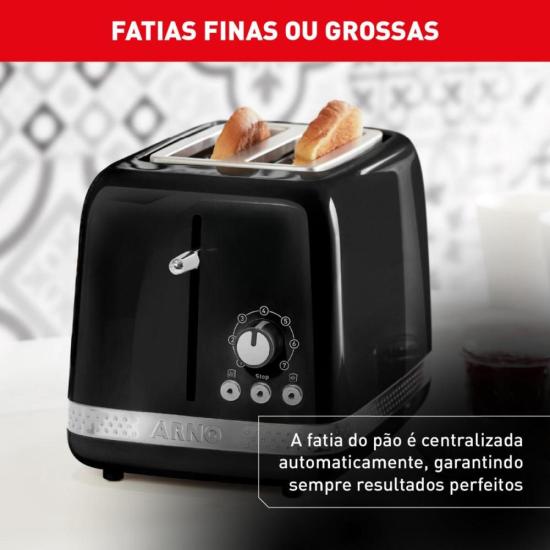 Torradeira Arno Soleil SPTO com 7 níveis de tostagem Preta 127V por 270,00 à vista no boleto/pix ou parcele em até 10x sem juros. Compre na loja Mundomax!