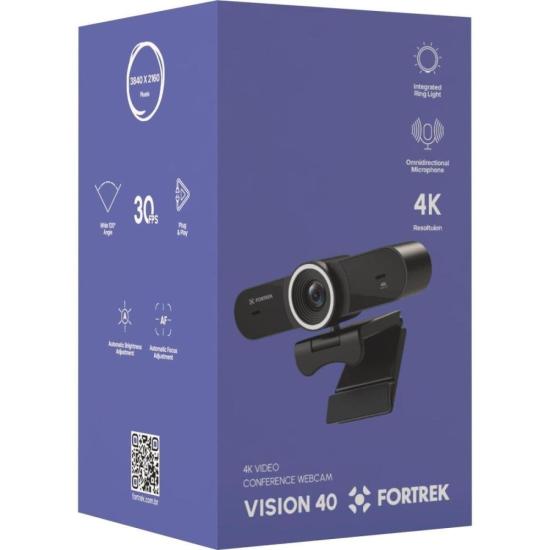 Webcam Vision 40 Fortrek 4K Ultra HD Com Ring Light Para Videochamadas por 329,00 à vista no boleto/pix ou parcele em até 10x sem juros. Compre na loja Mundomax!