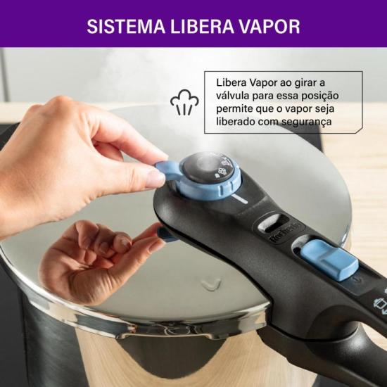 Panela de Pressão Rochedo Trendy EI80 Secure Inox 8L por 0,00 à vista no boleto/pix ou parcele em até 1x sem juros. Compre na loja Mundomax!