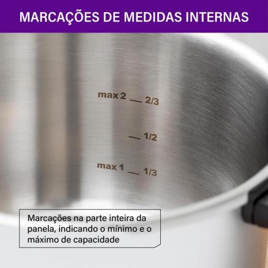 Panela de Pressão Rochedo Trendy EI80 Secure Inox 8L por 0,00 à vista no boleto/pix ou parcele em até 1x sem juros. Compre na loja Mundomax!