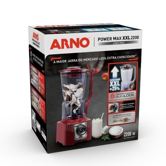 Liquidificador Arno Power Max XXL 2,25L 2200W Vermelho 127V por 0,00 à vista no boleto/pix ou parcele em até 1x sem juros. Compre na loja Mundomax!