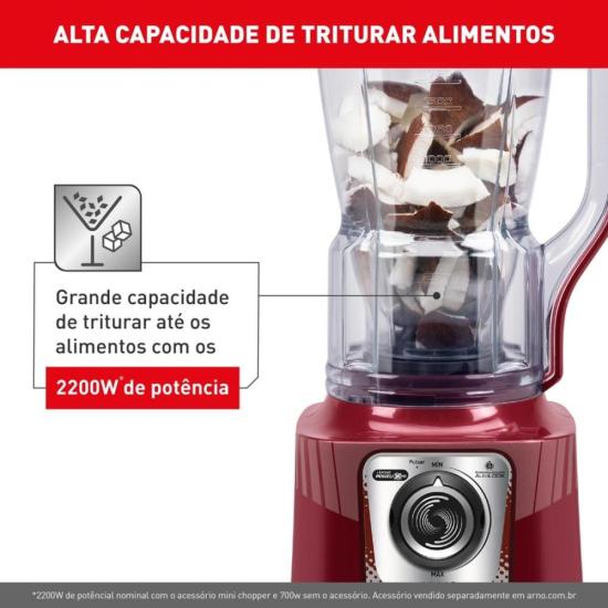 Liquidificador Arno Power Max XXL 2,25L 2200W Vermelho 127V por 0,00 à vista no boleto/pix ou parcele em até 1x sem juros. Compre na loja Mundomax!