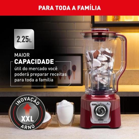 Liquidificador Arno Power Max XXL 2,25L 2200W Vermelho 220V por 0,00 à vista no boleto/pix ou parcele em até 1x sem juros. Compre na loja Mundomax!