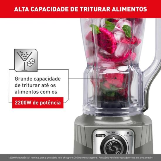 Liquidificador Arno Power Max XXL 2,25L 2200W Cinza 220V por 0,00 à vista no boleto/pix ou parcele em até 1x sem juros. Compre na loja Mundomax!