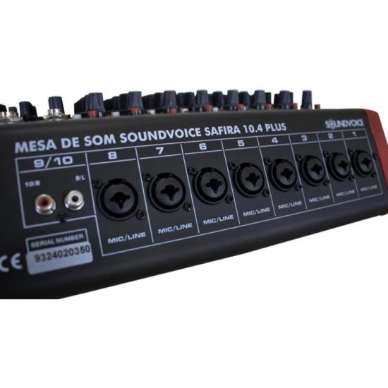Mesa De Som Soundvoice Safira 10.4 Plus 10 Canais Preto por 2.199,00 à vista no boleto/pix ou parcele em até 12x sem juros. Compre na loja Mundomax!