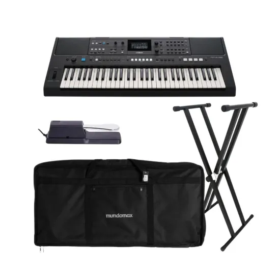 Kit Teclado Yamaha PSR-E483 com Suporte Duplo e Acessórios (88359)