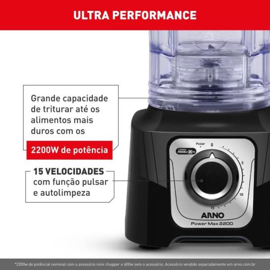 Liquidificador Arno Power Max LN66 2200W Preto 127v por 0,00 à vista no boleto/pix ou parcele em até 1x sem juros. Compre na loja Mundomax!