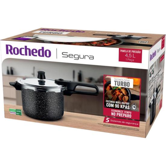 Panela de Pressão Rochedo Segura Fechamento Externo 4,5 Litros Stone Pro por 0,00 à vista no boleto/pix ou parcele em até 1x sem juros. Compre na loja Mundomax!