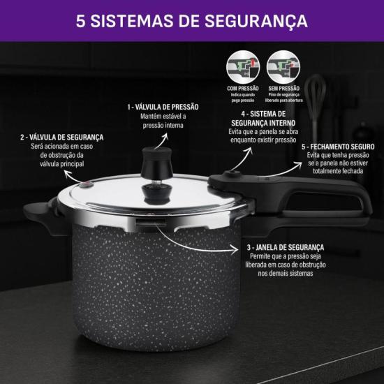 Panela de Pressão Rochedo Segura Fechamento Externo 4,5 Litros Stone Pro por 0,00 à vista no boleto/pix ou parcele em até 1x sem juros. Compre na loja Mundomax!