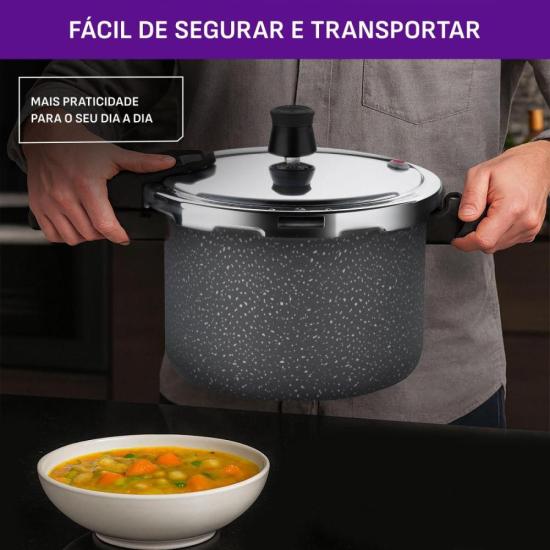 Panela de Pressão Rochedo Segura Fechamento Externo 4,5 Litros Stone Pro por 0,00 à vista no boleto/pix ou parcele em até 1x sem juros. Compre na loja Mundomax!