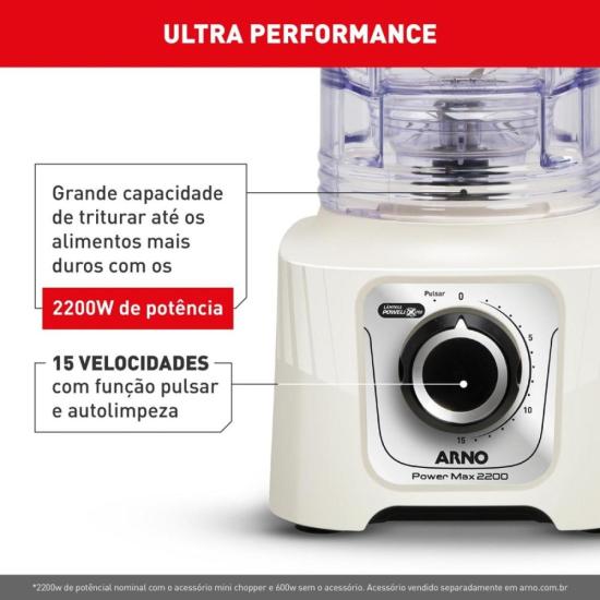 Liquidificador Arno Power Max LN64 2200W Marfim 220V por 0,00 à vista no boleto/pix ou parcele em até 1x sem juros. Compre na loja Mundomax!