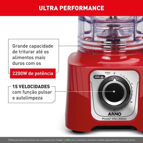 Liquidificador Arno Power Max LN63 2200W Vermelho 220V por 0,00 à vista no boleto/pix ou parcele em até 1x sem juros. Compre na loja Mundomax!
