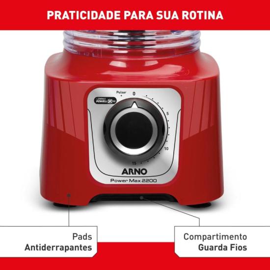 Liquidificador Arno Power Max LN63 2200W Vermelho 220V por 0,00 à vista no boleto/pix ou parcele em até 1x sem juros. Compre na loja Mundomax!
