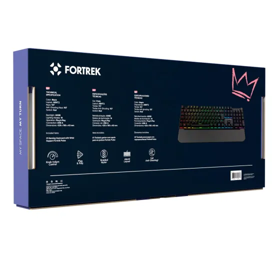 Teclado Gamer Fortrek Pulse Com Apoio de Pulso Magnético ARGB Preto (88451)