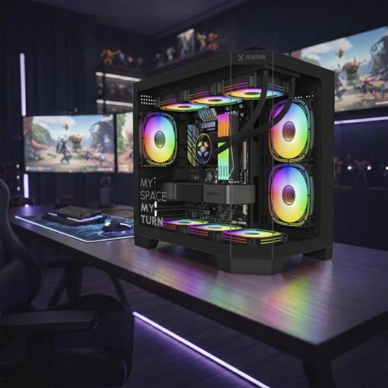 Gabinete Gamer Fortrek Prysm Angular OTX Aquário Preto por 0,00 à vista no boleto/pix ou parcele em até 1x sem juros. Compre na loja Fortrek!