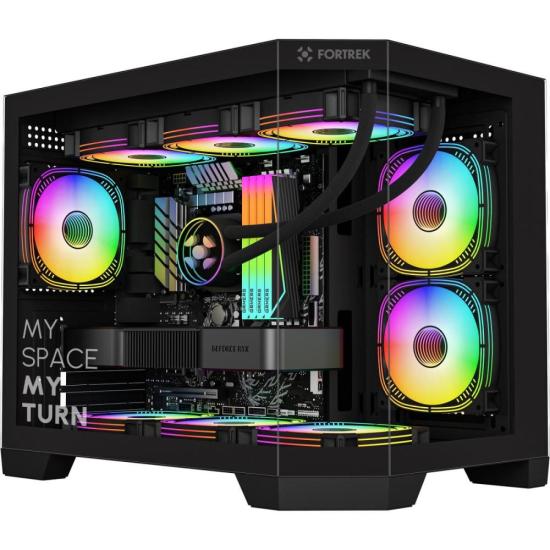 Gabinete Gamer Fortrek Prysm Angular OTX Aquário Preto por 0,00 à vista no boleto/pix ou parcele em até 1x sem juros. Compre na loja Fortrek!