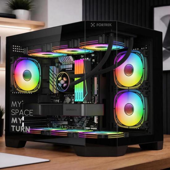 Gabinete Gamer Fortrek Prysm Angular OTX Aquário Preto por 0,00 à vista no boleto/pix ou parcele em até 1x sem juros. Compre na loja Fortrek!