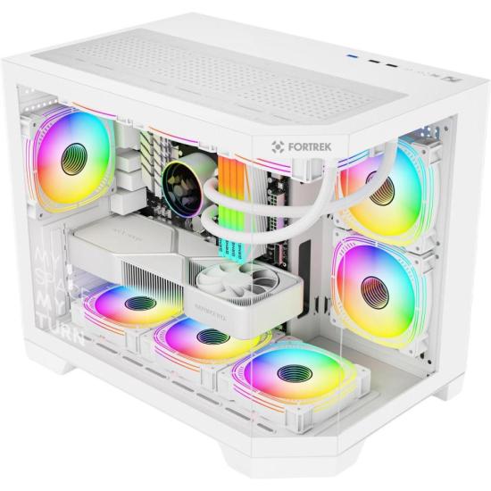 Gabinete Gamer Fortrek Prysm Angular OTX Aquário Branco por 0,00 à vista no boleto/pix ou parcele em até 1x sem juros. Compre na loja Fortrek!