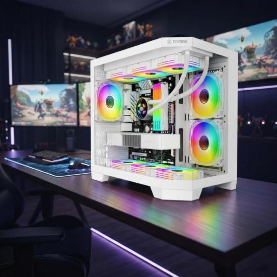 Gabinete Gamer Fortrek Prysm Angular OTX Aquário Branco por 0,00 à vista no boleto/pix ou parcele em até 1x sem juros. Compre na loja Fortrek!