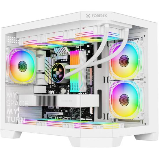 Gabinete Gamer Fortrek Prysm Angular OTX Aquário Branco por 0,00 à vista no boleto/pix ou parcele em até 1x sem juros. Compre na loja Fortrek!