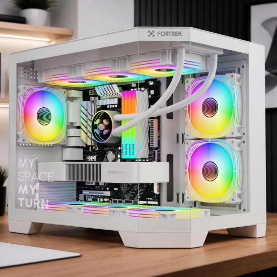 Gabinete Gamer Fortrek Prysm Angular OTX Aquário Branco por 0,00 à vista no boleto/pix ou parcele em até 1x sem juros. Compre na loja Fortrek!