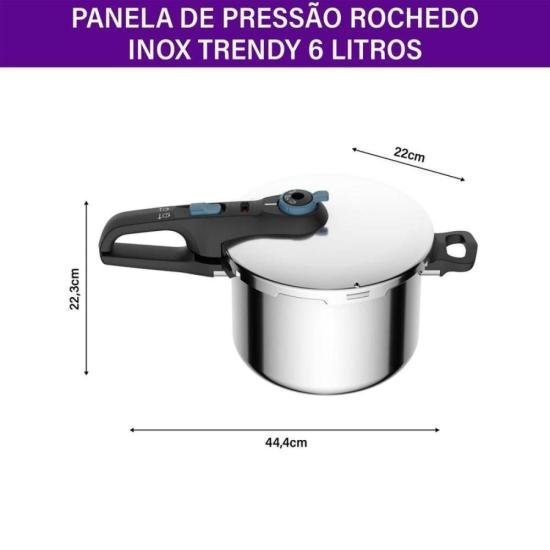 Panela de Pressão Rochedo Trendy Fechamento Externo Inox 6L por 0,00 à vista no boleto/pix ou parcele em até 1x sem juros. Compre na loja Mundomax!