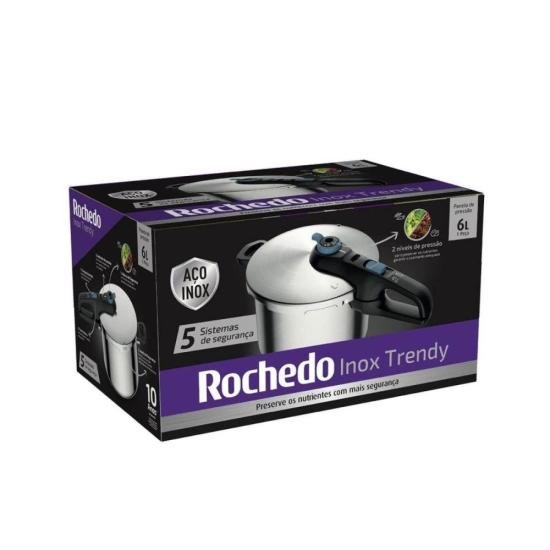 Panela de Pressão Rochedo Trendy Fechamento Externo Inox 6L por 0,00 à vista no boleto/pix ou parcele em até 1x sem juros. Compre na loja Mundomax!