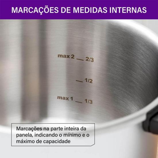 Panela de Pressão Rochedo Trendy Fechamento Externo Inox 6L por 0,00 à vista no boleto/pix ou parcele em até 1x sem juros. Compre na loja Mundomax!