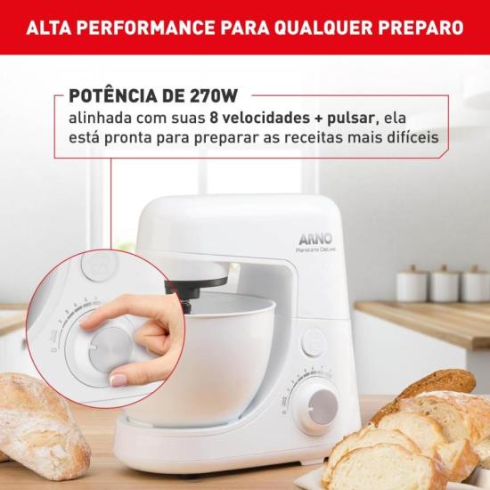 Batedeira Planetária Arno Nova Deluxe 270W Branca SX33 127V por 0,00 à vista no boleto/pix ou parcele em até 1x sem juros. Compre na loja Mundomax!