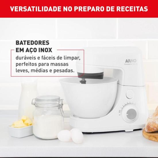 Batedeira Planetária Arno Nova Deluxe 270W Branca SX33 127V por 0,00 à vista no boleto/pix ou parcele em até 1x sem juros. Compre na loja Mundomax!