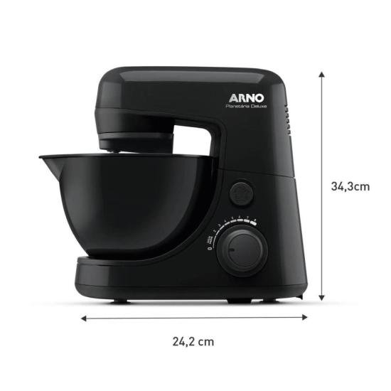 Batedeira Planetária Arno Nova Deluxe 270W Preta 127V por 0,00 à vista no boleto/pix ou parcele em até 1x sem juros. Compre na loja Mundomax!