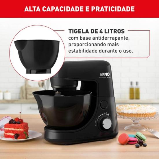 Batedeira Planetária Arno Nova Deluxe 270W Preta 220V por 0,00 à vista no boleto/pix ou parcele em até 1x sem juros. Compre na loja Mundomax!