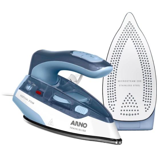 Ferro a Vapor de Viagem Arno Travelgliss Bivolt Azul/Branco por 0,00 à vista no boleto/pix ou parcele em até 1x sem juros. Compre na loja Mundomax!